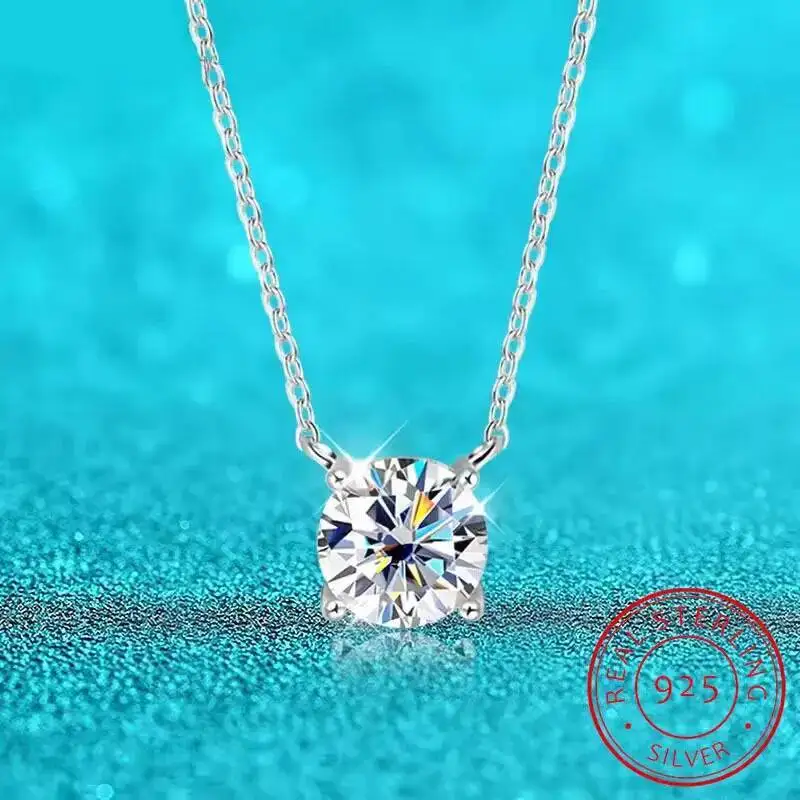 JoiasHome S925 Sterling Silber Moissanit-Halskette für Damen, einfache Halskette mit vier Krallen-Anhänger, klassischer Luxus-Schmuck – Detail 12
