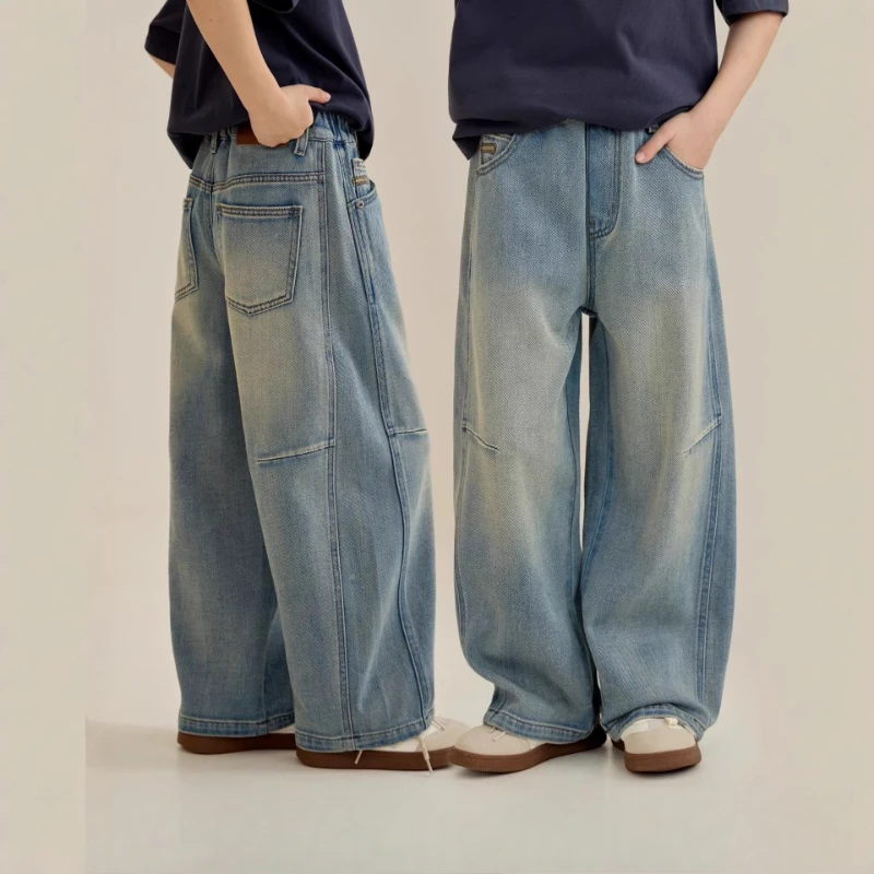 

2026 Unisex Matching Curved Blade Denim Jeans for Spring, Casual Long Pants for Kids, Trendy Family Bottoms New Arrival