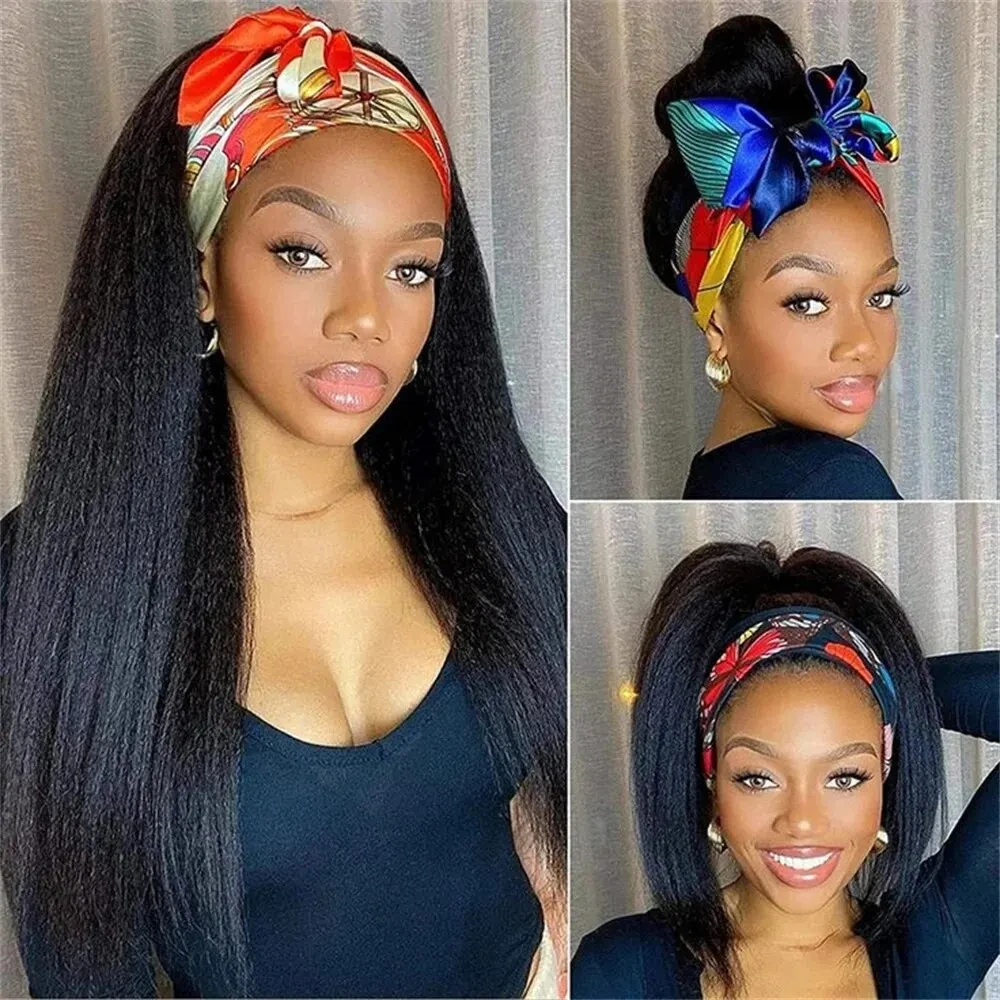Kinky Straight Headband Wig Human Hair Glueless Wear and Go Brazilian No Lace Yaki Straight Remy Human Hair Wigs For Black Women