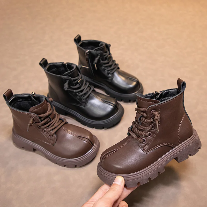 

Children Ankle Boots Soft-sole Non-slip Zipper Boys Girls Short Leather Boots Kids Outdoor Fashion Boots 2025 Autumn Winter New