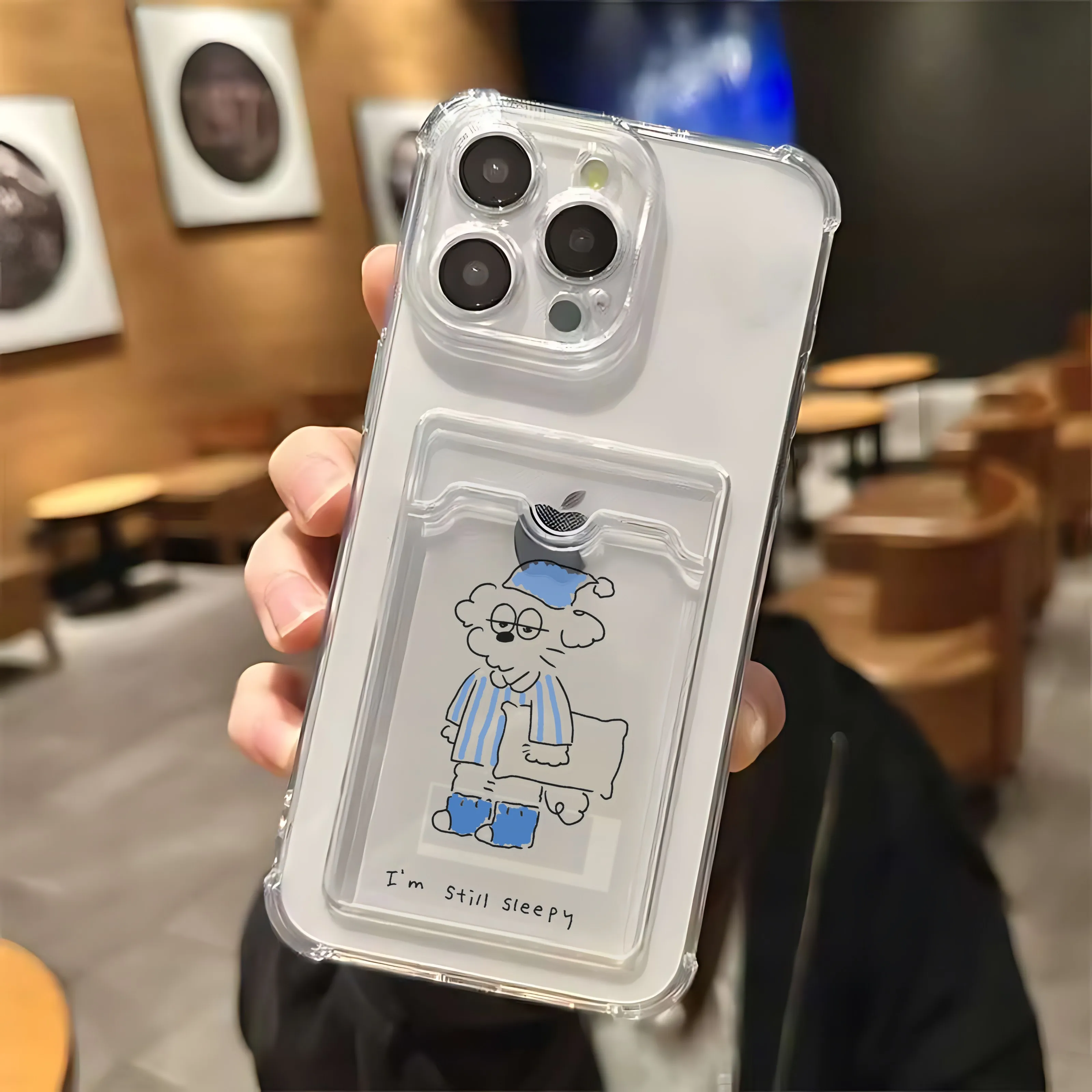 INS Korea ombrello line Dog Card Hold Case per iPhone 16 15 14 13 12 11 Mini Pro Max X XR XSMax 7 8 Plus SE20 Cover Anti-caduta