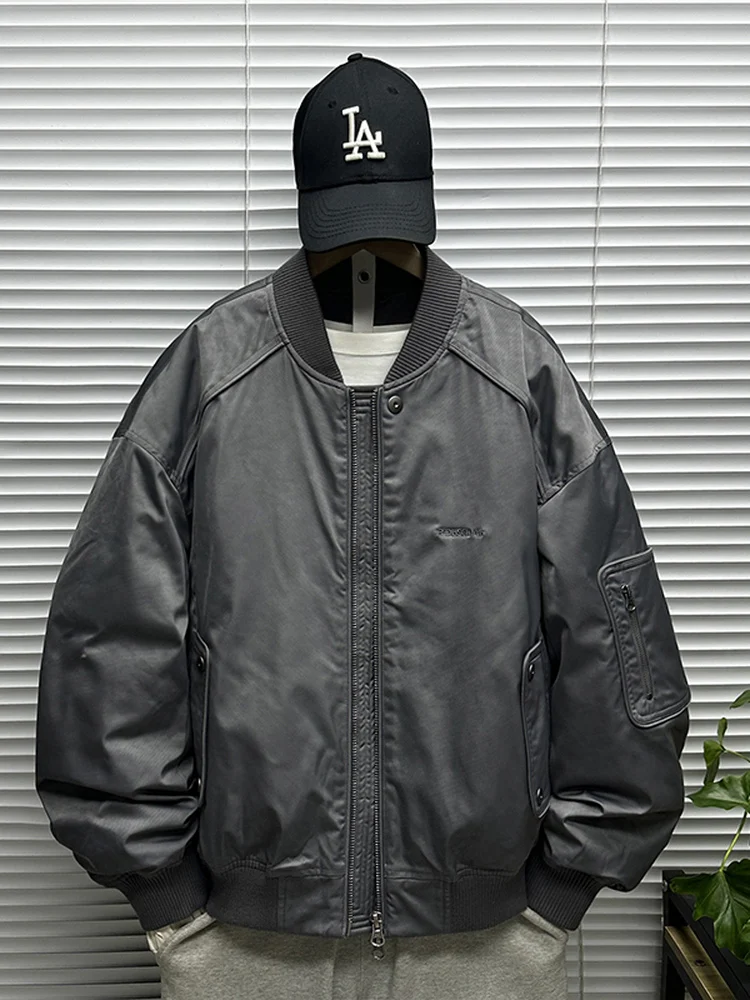 

Мужская свободная куртка-бомбер с воротником-стойкой, зимняя, модная, в стиле ретро, рабочая одежда, повседневная, теплая, утолщенная, из нейлоновой ткани, на молнии