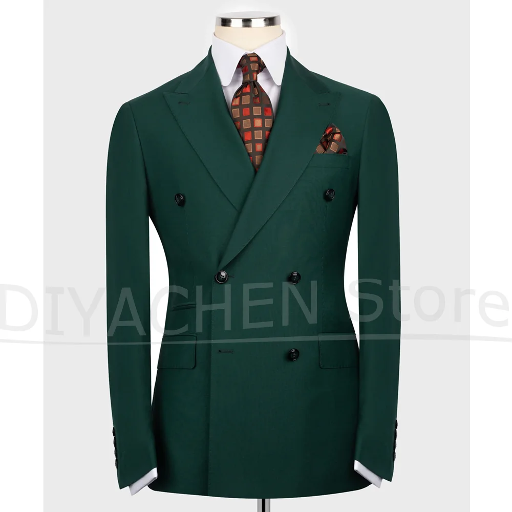 Mens Double Breasted 2 Piece Suit Slim Fit Peak Lapel Formal Business Prom Evening Party Wedding Groom Tuxedo (Jacket+Pants)