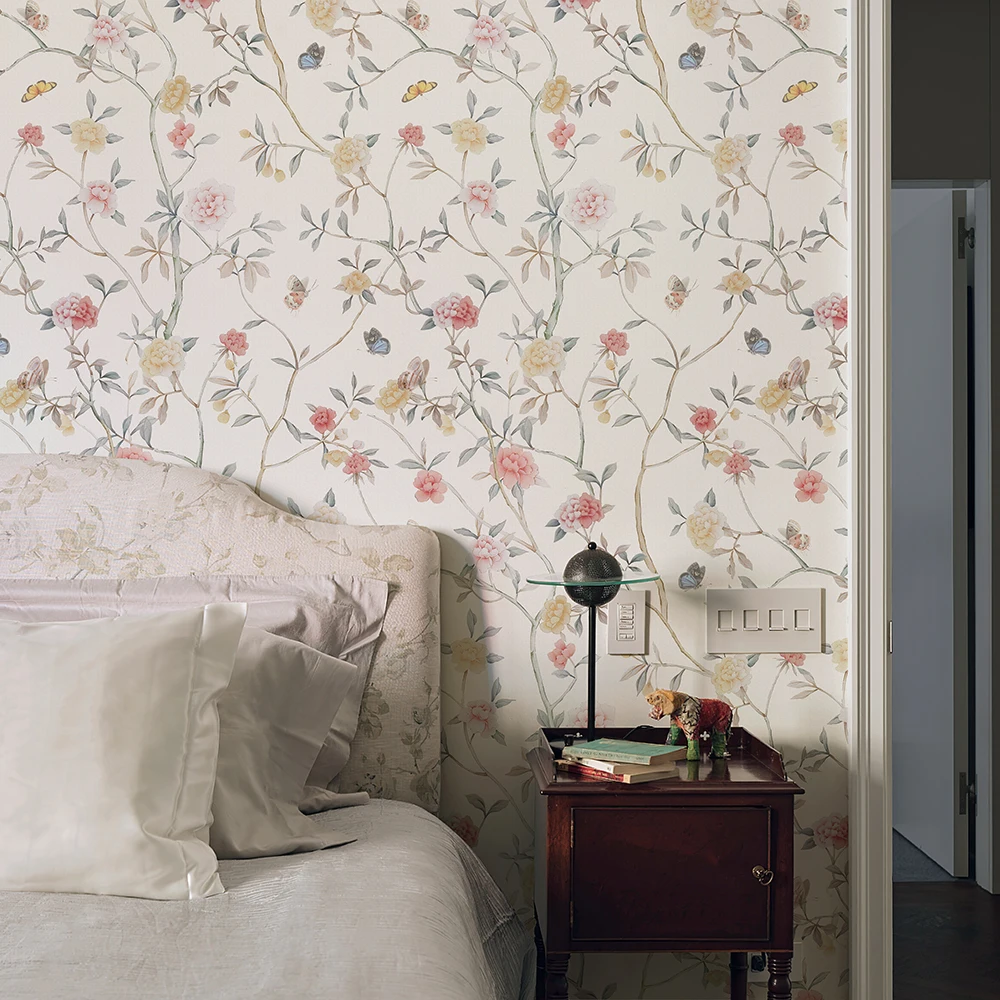 Fresh Pink Floral PVC Peel And Stick Wallpaper Elegant Beautiful Self Adhesive Wall Contact Paper Waterproof TV Background