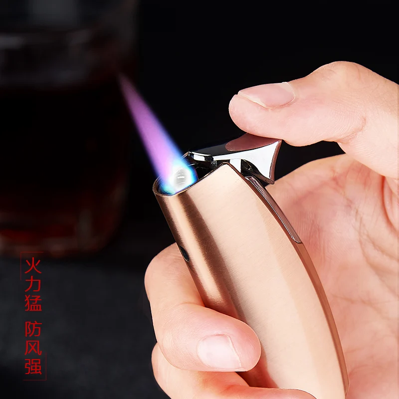 Creative Straight Metal Windproof Butane Inflatable Powder Flame Lighter Outdoor Barbecue Kitchen Cigar Tool Lighter Men\'s Gifts