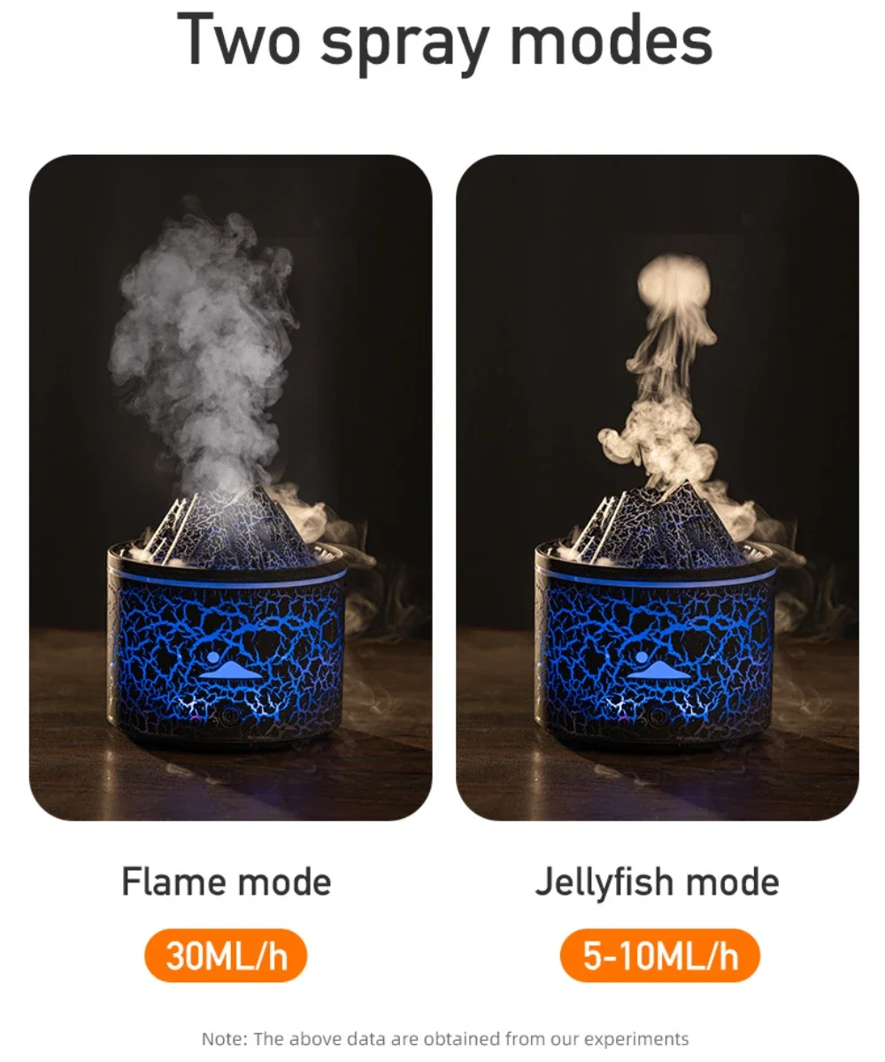 Flame Volcano Humidifier Aroma Diffuser Ultrasonic Mist Maker Fogger LED Essential Oil Fire Jellyfish Diffuser Fragrance Home