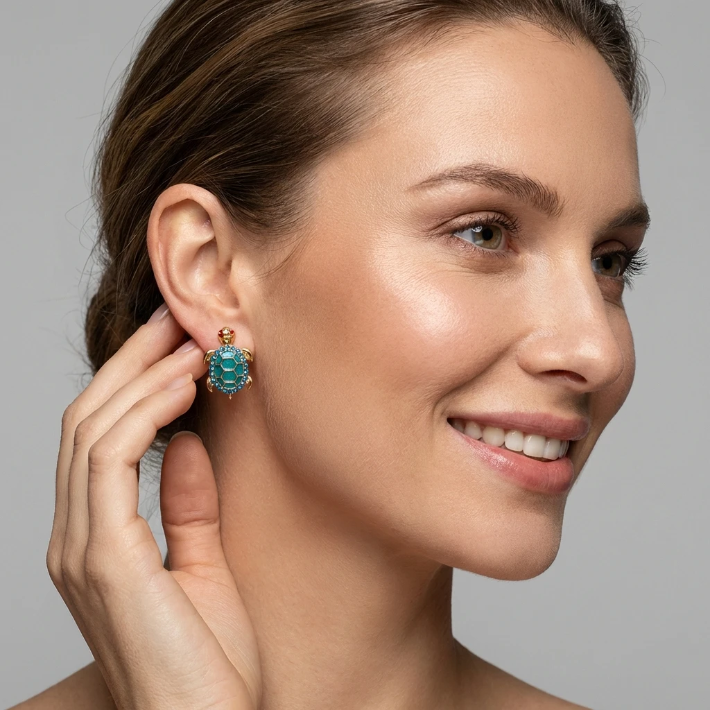 Großhandel Böhmische Emaille-Ohrringe mit Krabben-, Seepferdchen-, Schildkröten- und Fischmotiven, Günstige Hängeohrringe für Damen, Strandparty-Schmuck, Geschenk – Detail 5