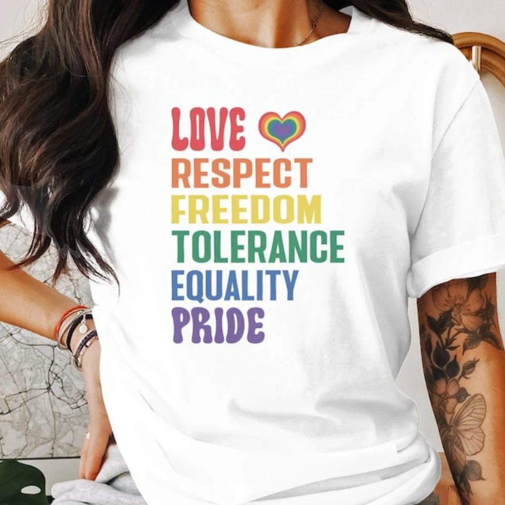 Love Respect Freedom Tolerance Equality Pride T-Shirt Gay Pride Shirt LGBTQ Tee Rainbow Pride T-Shirt Equality Shirt Cotton Tops