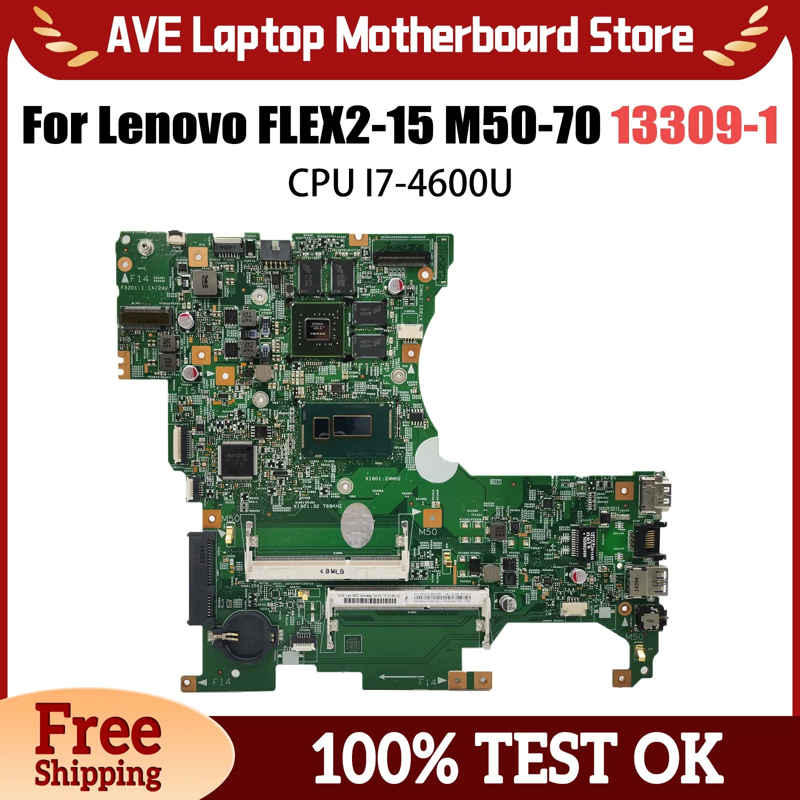 

13309-1 448.00T04.0011 Notebook Mainboard For Lenovo FLEX2-15 M50-70 Laptop Motherboard With i7-4600U V2G DDR3 test work