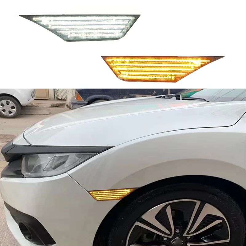 2pcs Smoked Lens Dynamic LED Side Marker Car Lights For Honda Civic 10th 2016-2020 Sequential Turn Signal Indicator Lights