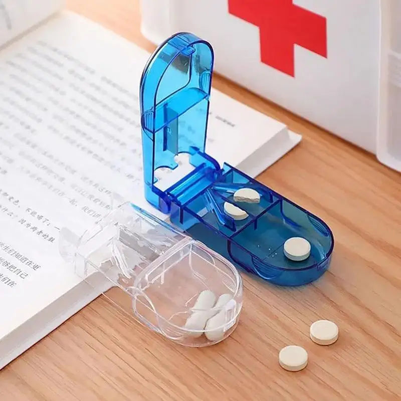 Medicine Pill Cutter Medicine Box Medicine Tablet Cutter Splitter Portable Compartment Pill Storage Box Health Care Pills Case