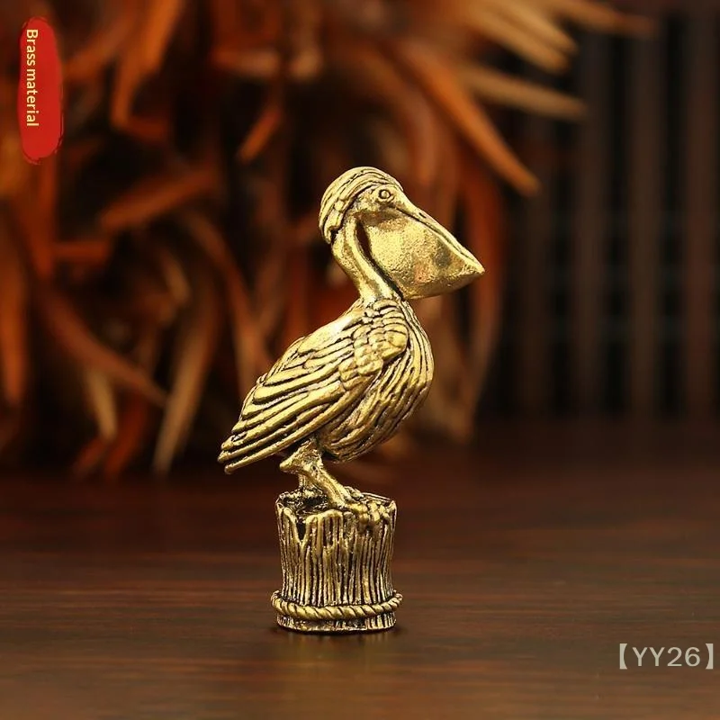 【YY26】Vintage Brass Pelican Figurine Retro Sculpture Hand-Engraved Desktop Ornament for Home, Office & Collection