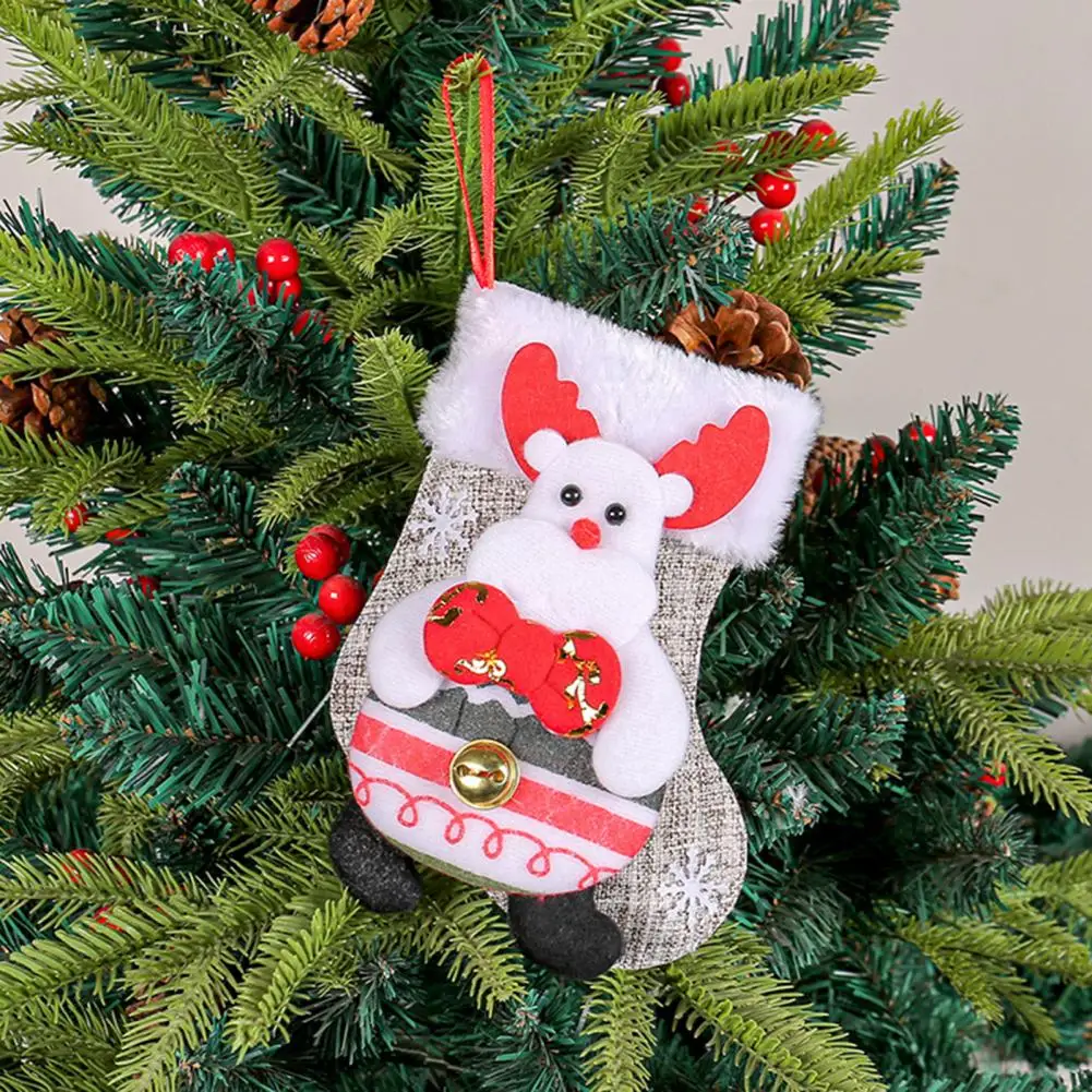 Candy Gift Bag Pendant Festive Plush Christmas Stocking Set Santa Snowman Reindeer Holiday Hanging for Tree for Family