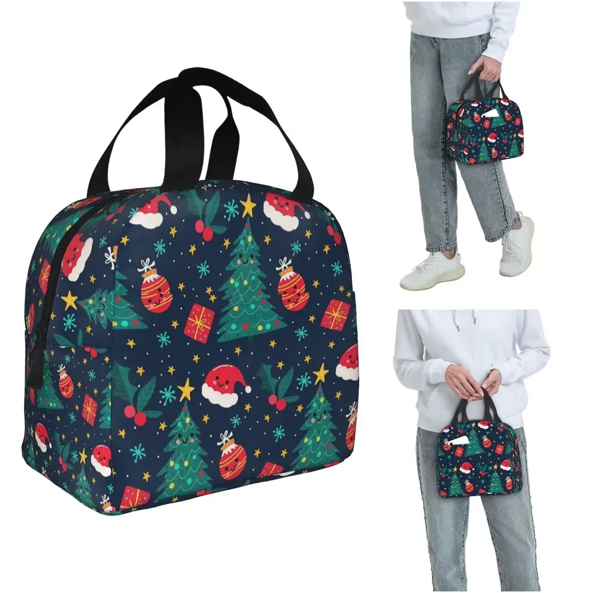 Merry Christmas & Happy Holidays! Insulated Lunch Bag for Women Kids Portable Food Boxes Thermal Lunch Box Tote