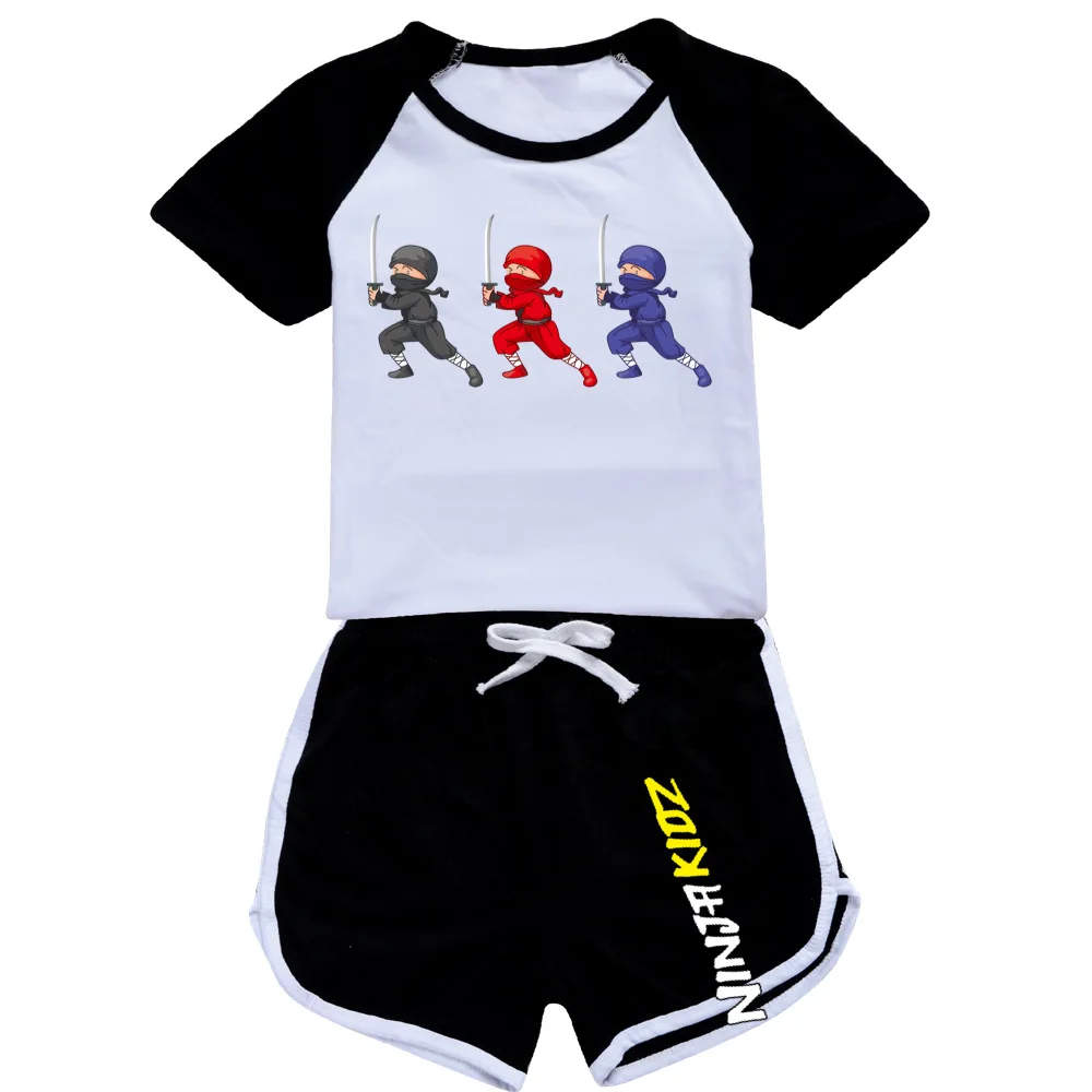 NINJA KIDZ Children Short-Sleeved Pajamas Set Summer Boys Girls Cartoon Casual Cotton Tshirt Top+Pants Sports Outfits image 4