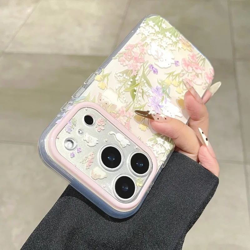 Fresh Flower Rabbit Cat Pattern Shockproof Phone Case For iPhone 11 12 13 14 Pro 15 16 17 Pro Max Cartoon Protection Back Cover - view 4