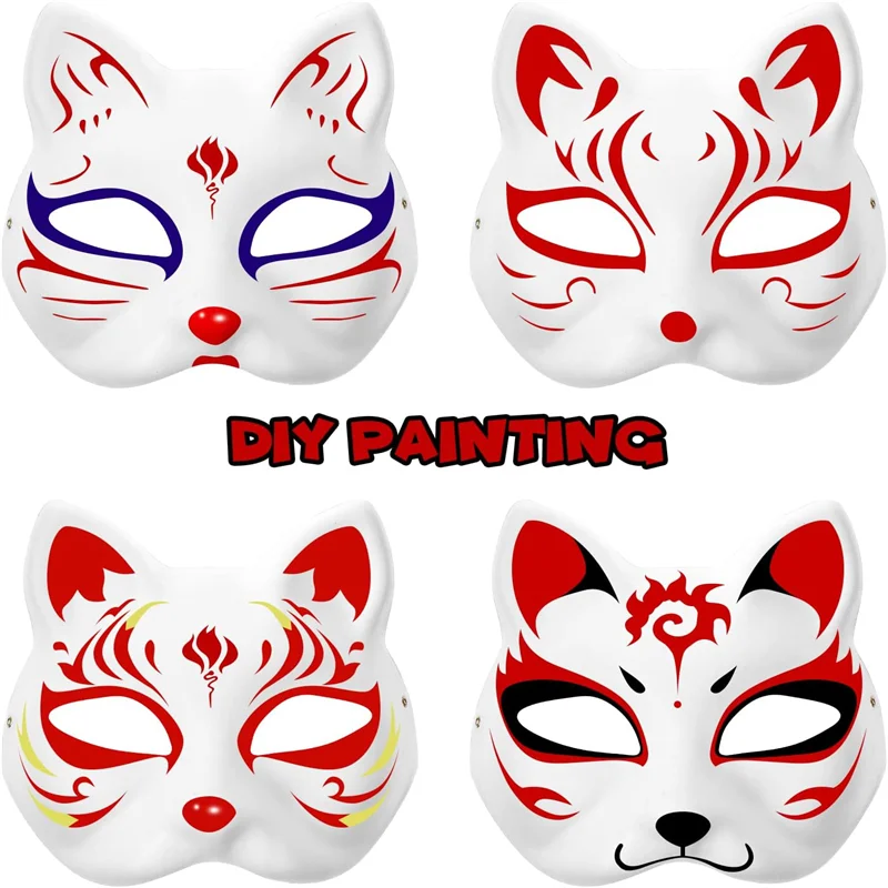 1-20 pezzi maschera giapponese maschera di carta vuota Halloween Cosplay gatto fai da te verniciabile mezza maschera costume animale decorazioni per