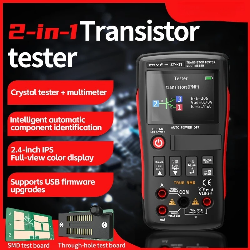 ZOYI ZT-XT1 2-in-1 LCR Digital Multimeter & Transistor Tester, for Voltage Resistance Diode Continuity Testing