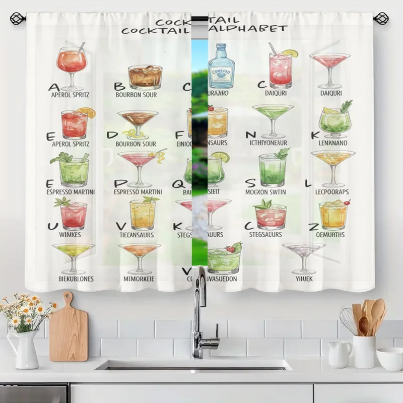 Chic Cocktail Alphabet Curtain Panel Kitchen Barroom Window Decor sheer Letter Drinks Theme Drapery Housewarming Gift for Party
