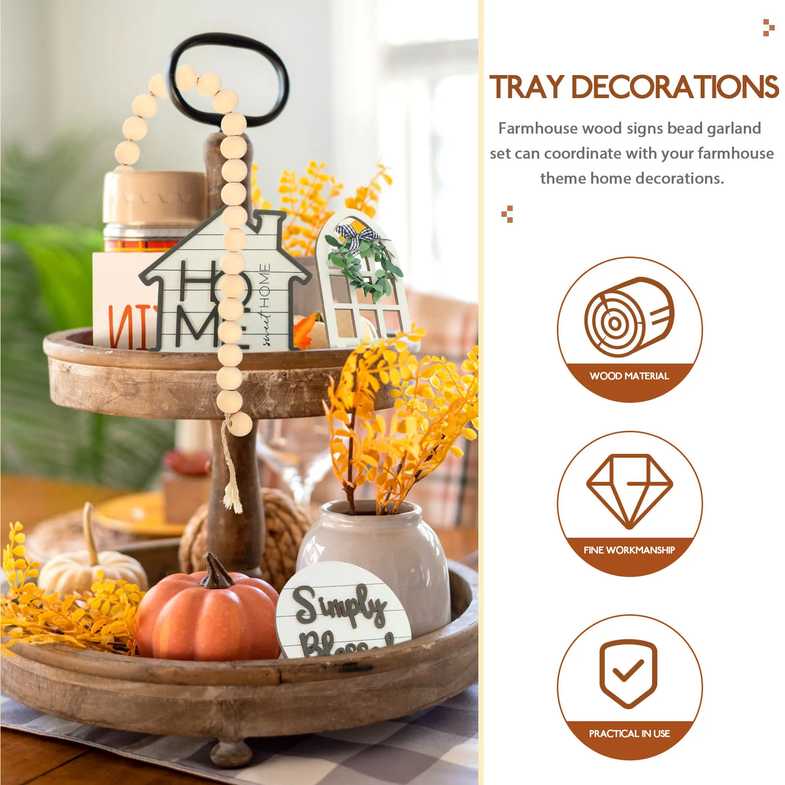 

1 set 1 Set Creative Wooden Tiered Tray Decor Farmhouse Kitchen Rustic Desktop Decoration Layered Tray Set Summer Spring Party