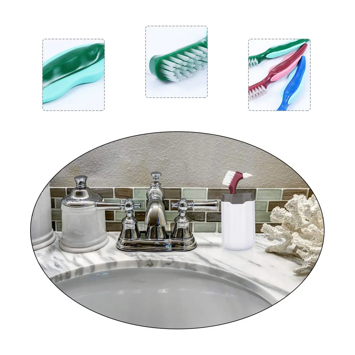 3Pcs Double-Sided False Teeth Brush Denture Cleaning Brush Ergonomic Long Handle for Deep Cleaning and Comfortable Denture Care