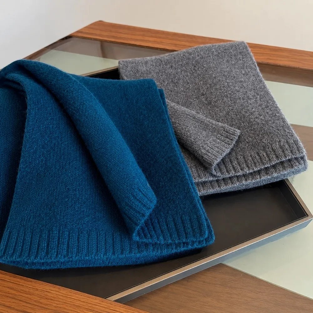 Warm 160cm*20cm Wool Knitted Scarf Skin-Friendly Minimalist Pure Wool Scarf Solid Color Soft Knit Neck Warmer For Men Women