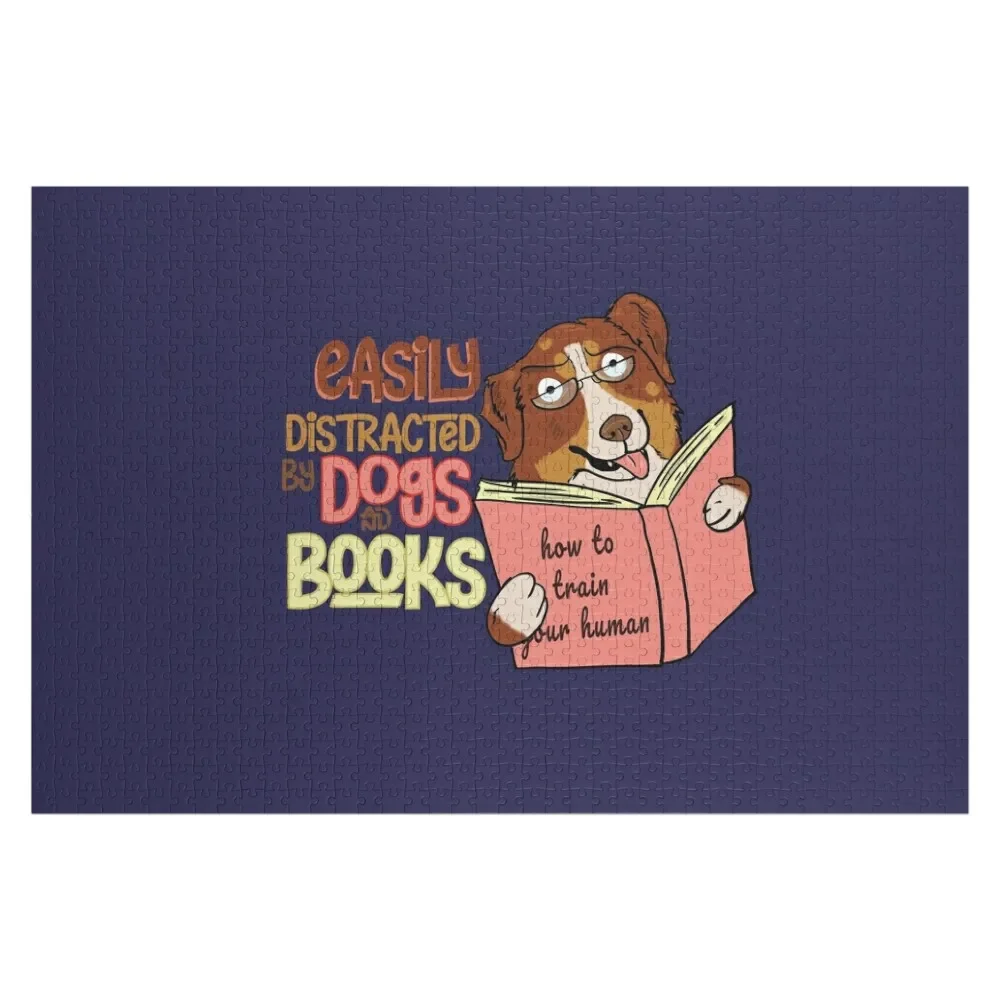 Easily Distracted by Dogs and Books Australian Shepherd Jigsaw Puzzle Customized Kids Gift Custom Photo Wood Animals Puzzle