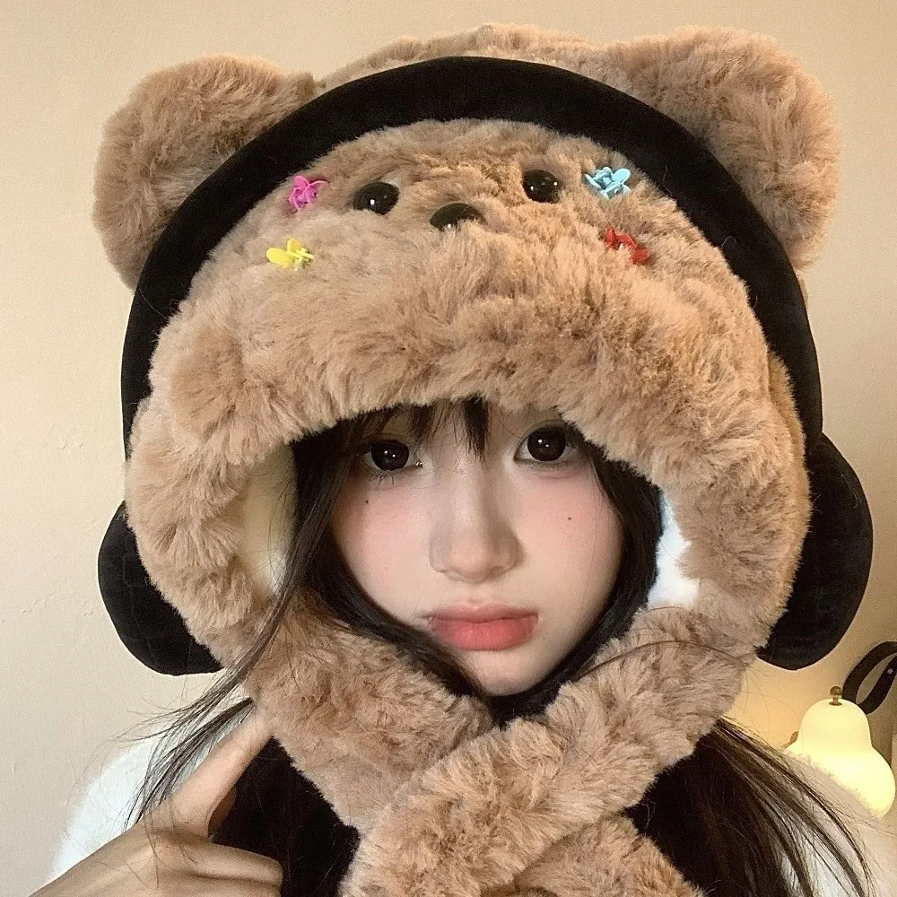 Polyester Puppy Hat Scarf Set Cold Proof Thick Fleece Fleece Lined Winter Hat 56cm to 58cm Head Circumference Ear Flap Hat