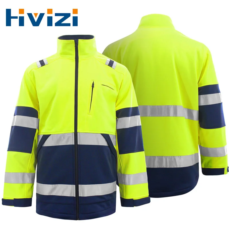 

Hi Vis Viz Fleece Jacket with Reflective Tripes Two Tone Men High Visibility Safety Workwear Clothes Reflective