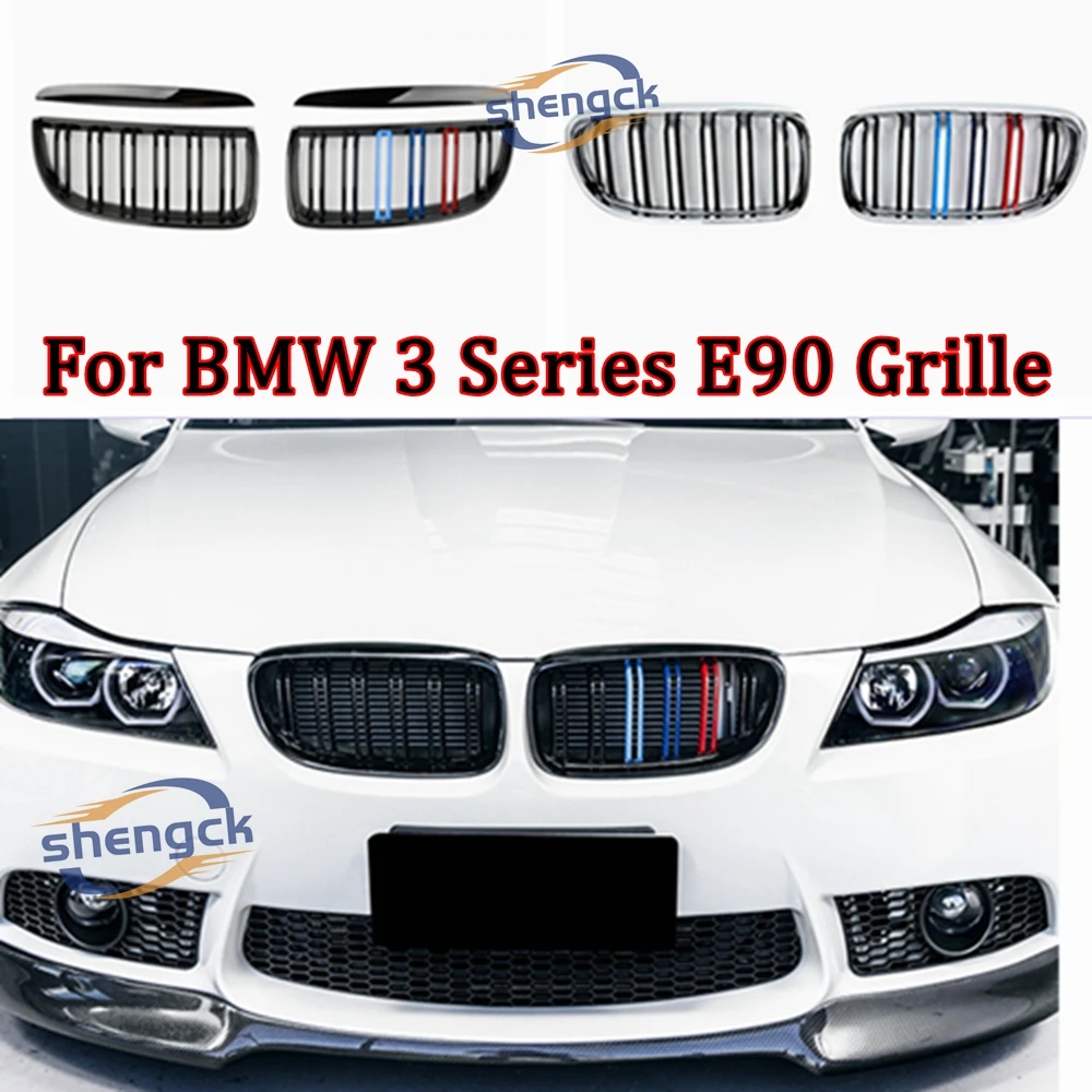 

For BMW 3 Series E90 E91 2005-2012 Front Bumper Grill 320i 325i 328i 330i Gloss Black Car Single & Double Slat Kidney Grille