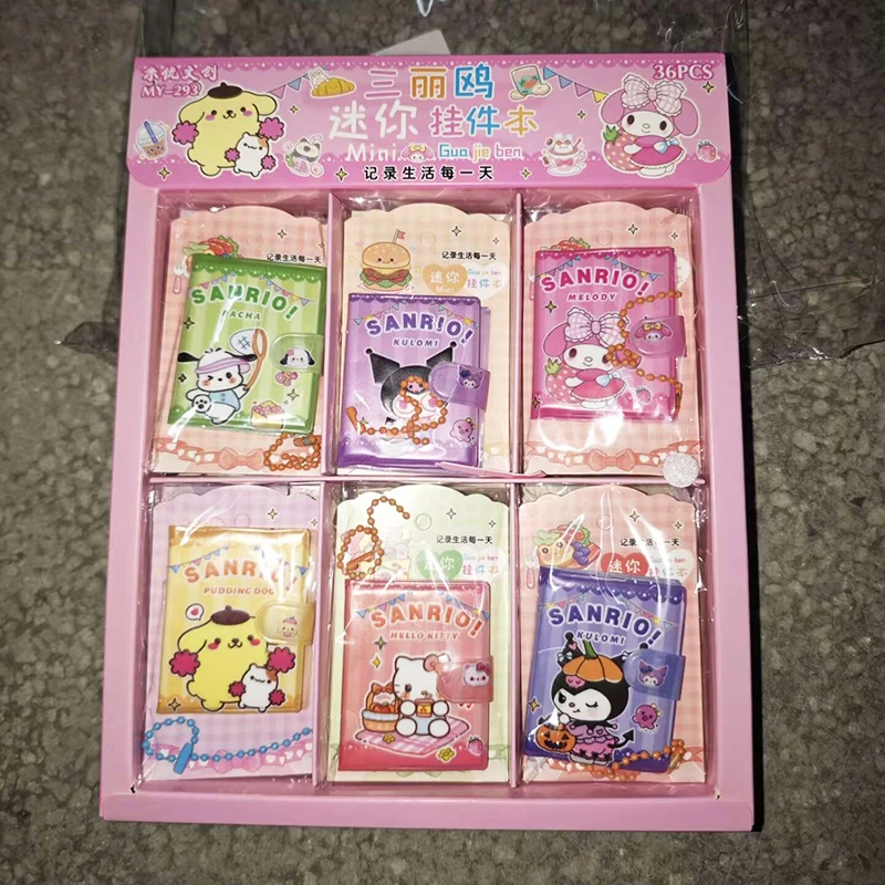 36pcs  Hello Kitty Kuromi Mini Notebook Pendant Diy Kawaii Pocket Book Student Text Notebook Pendant Memo Student Bag Gift