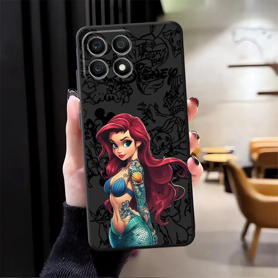 ディズニー タトゥー アリエル プリンセス クール ソフト バックフォンカバー ケース Honor X7 X9a 90 Lite X9c X7a X9 X8 8X 70用