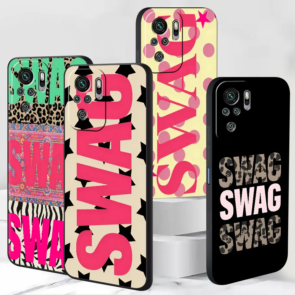 Retro SWAG Y2k Case for Xiaomi Redmi Note 13 11E 10S 8 10 12 Pro Plus 9 11 9S 12S 8T 7 11S 11T TPU Black Soft Phone Cover Shell