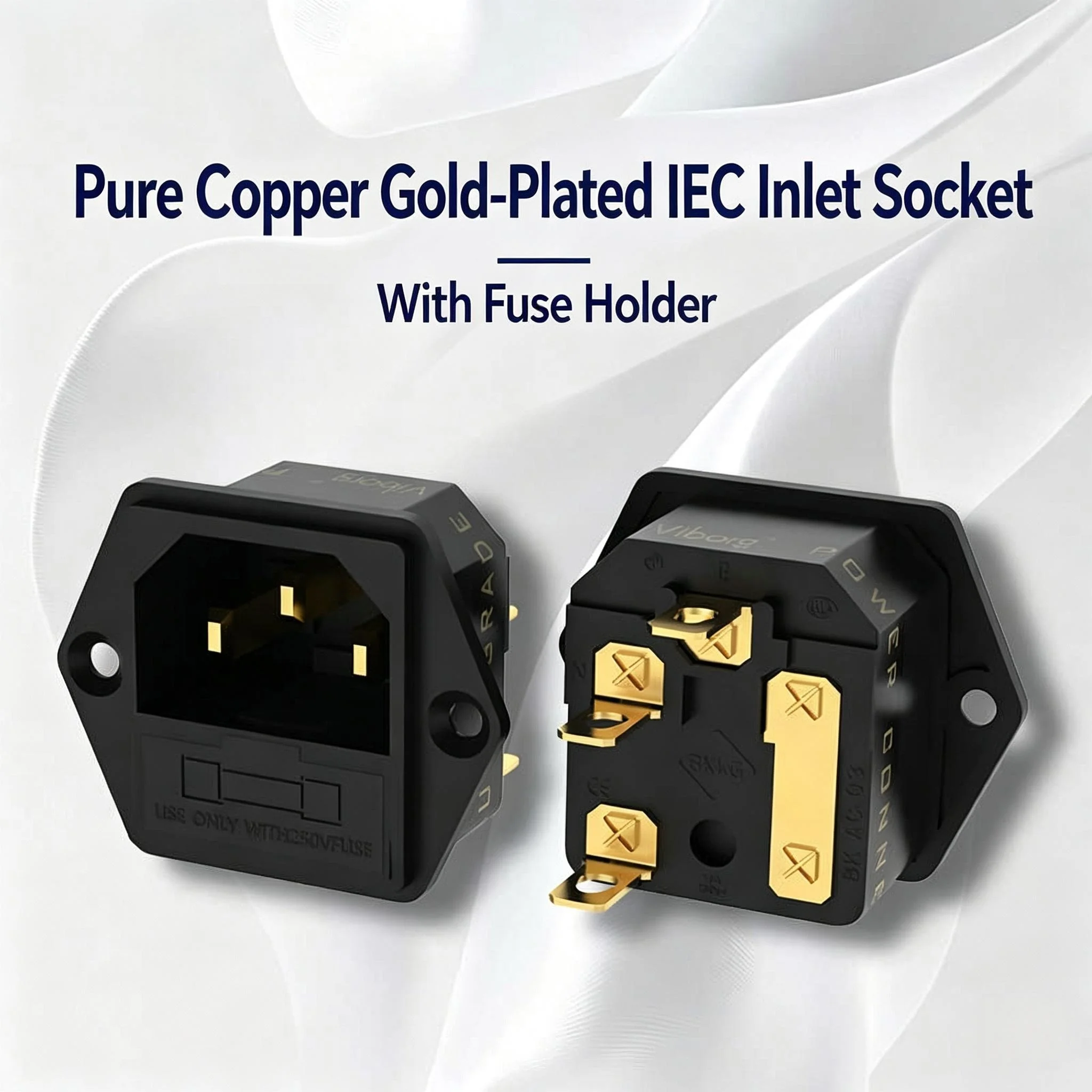 1PC Hi-End Viborg VI07G Gold Plated Red Copper IEC Power Socket Built-in Fuse Block AC Mains Inlet For Audiophile Amplifier DAC