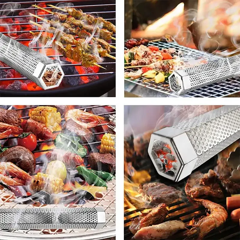 12-Inch Pellet Smoker Tube 5-Hour Smoke Tube Generator Outdoor barbecue smoke pipe Hexagonal portable smoked cylinder cage