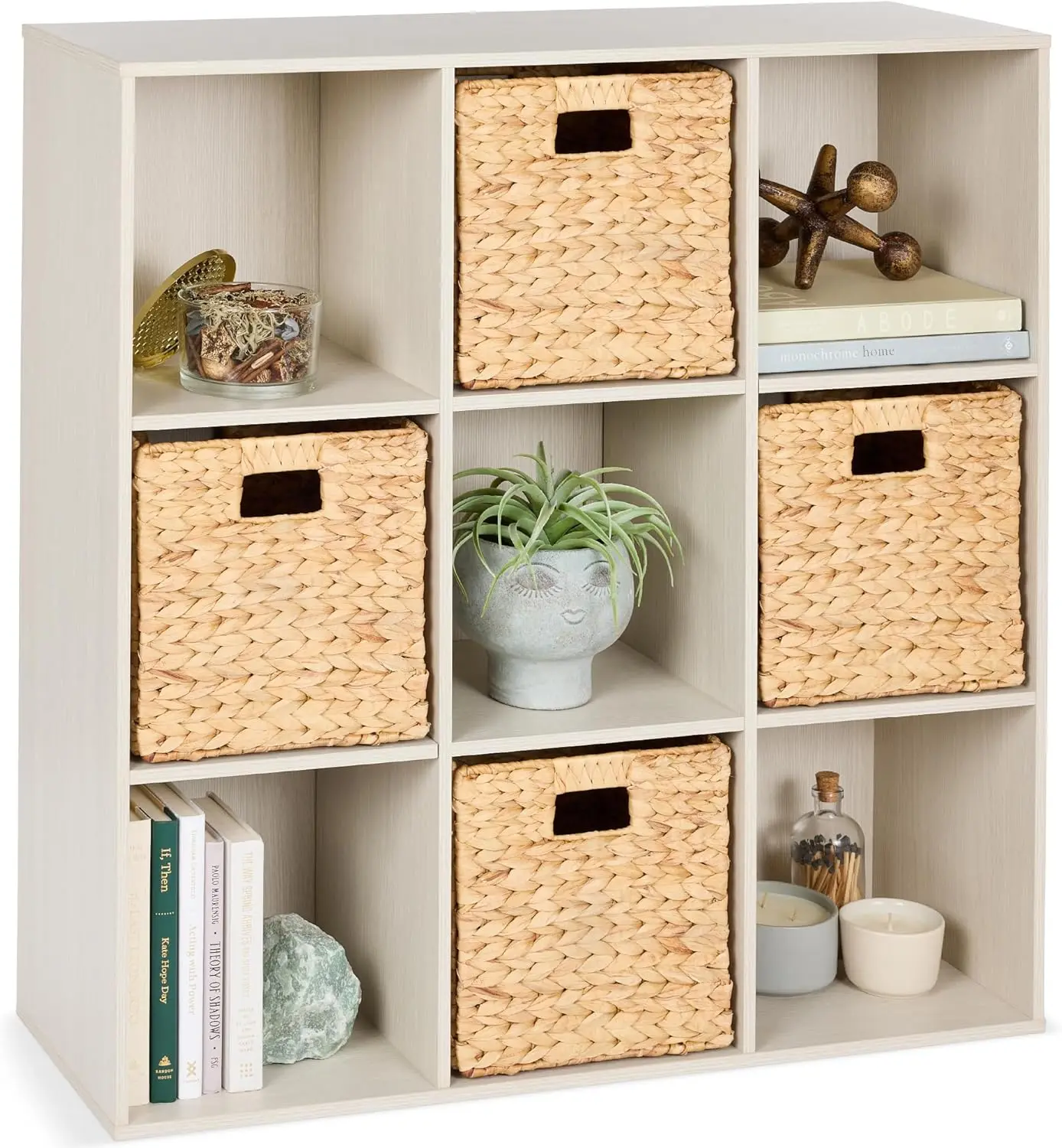 

9-Cube Storage Organizer 11in Shelf Opening Bookcase Display Shelf Customizable w 3 Removable Back Panels Whitewash