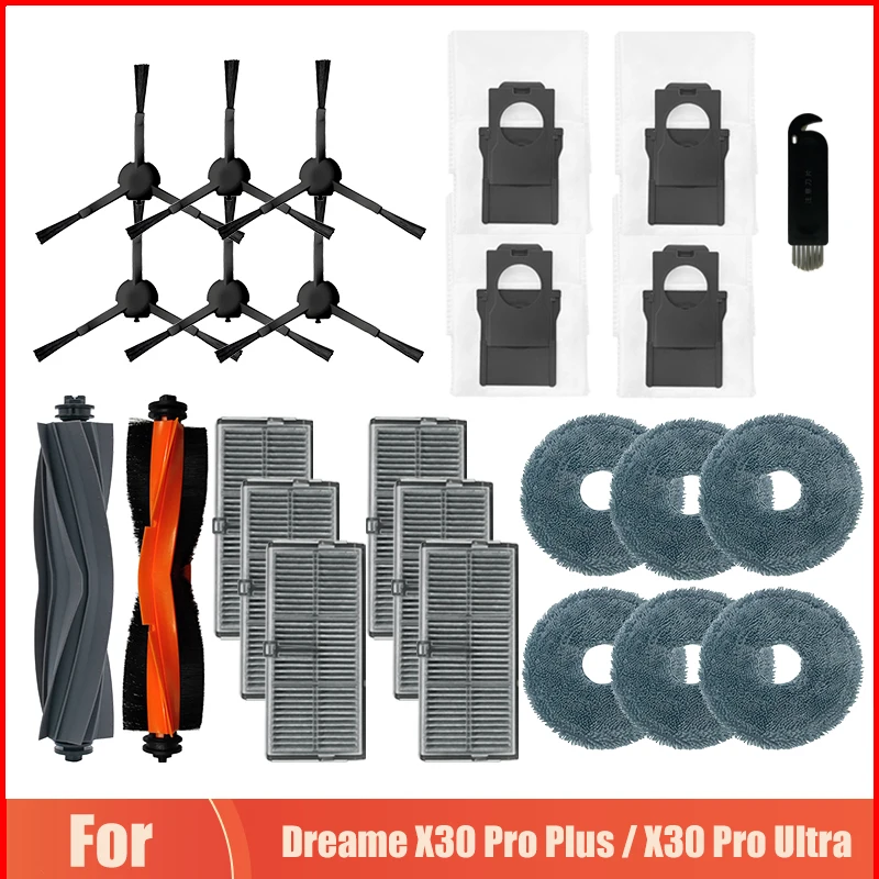 

Hepa FIlter Mop Cloth Parts Dust Bags Replacement For Dreame X30 Pro Plus / X30 Pro Ultra Vacuum Cleaner Main Side Brush Parts
