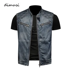 DIMUSI-chalecos de mezclilla para hombre, chaquetas sin mangas de diseño Vintage a la moda, ropa de calle Punk con agujeros rasgados