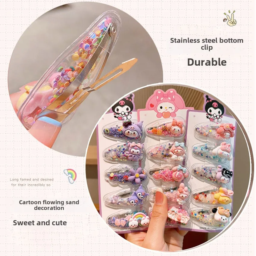 Sanlio Children's New Style Flowing Sand Clip Cute Hair Clip for Students with Broken Hair, BB Clip for Girls, Sweet Hair Clip image 4