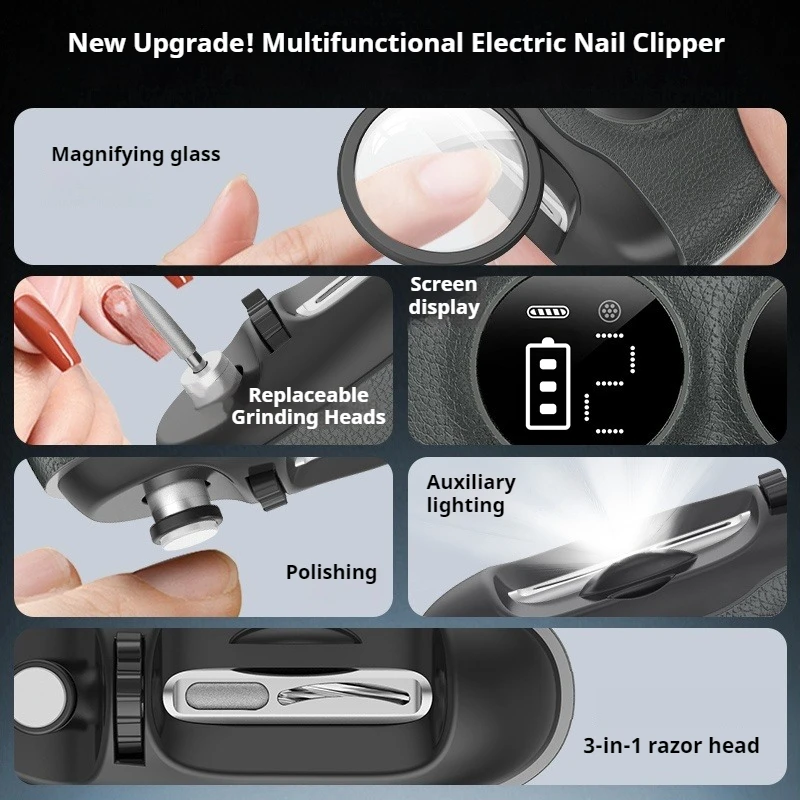 Electric Nail Clipper 3 in 1 Automatic Trimmer with Magnifying Glass HD Digital Display Nail Catcher 2 Modes USB Rechargeable gallery 1