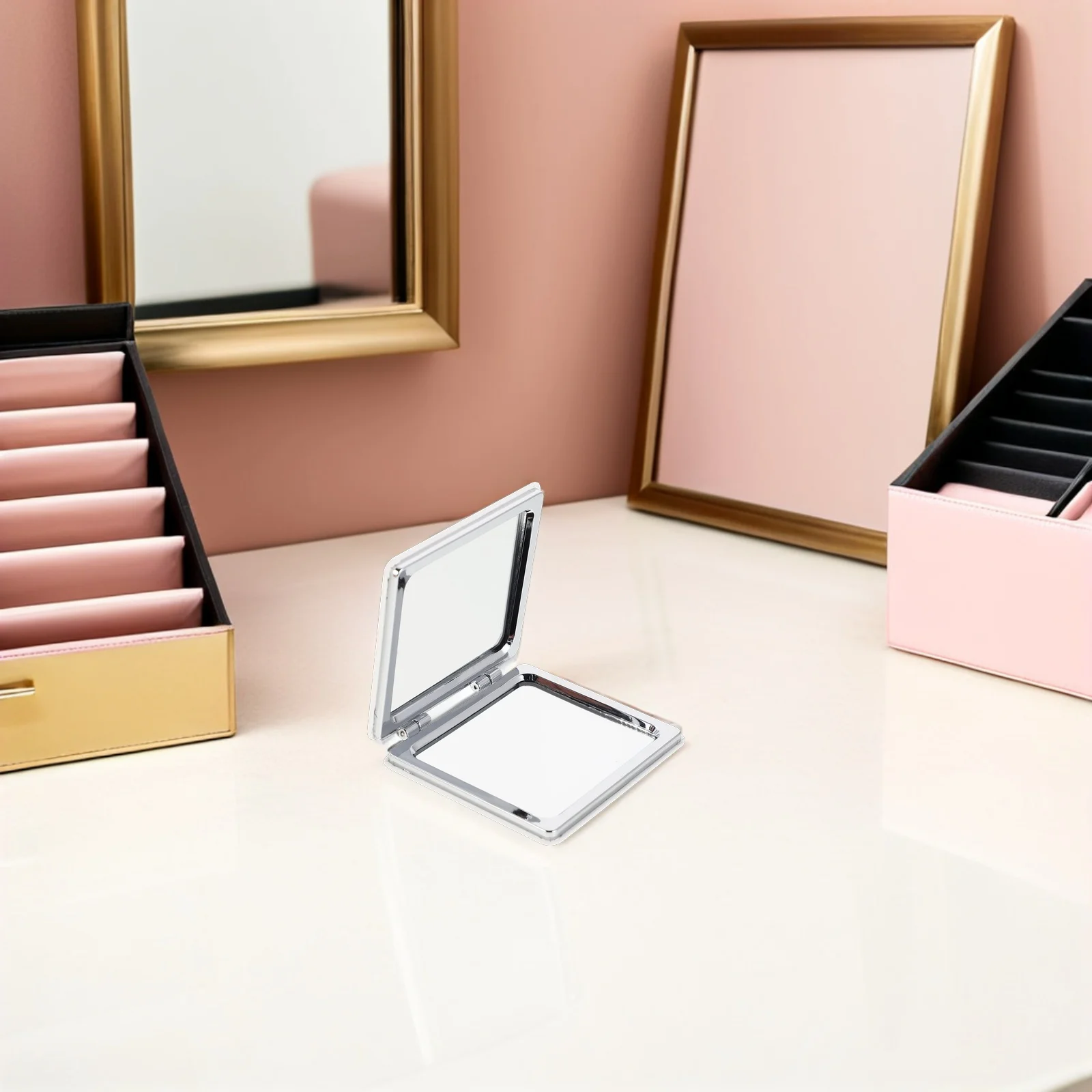 

Mini Travel Compact Mirror Square Folding Double-Sided Portable PU Sunflower Pattern Pocket Mirror for Women