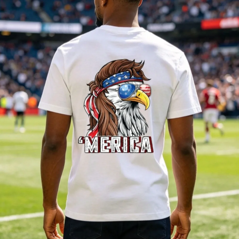2026 Soccer Merica Mullet Eagle Men Tee USA Flag Bandana Sunglasses Patriotic Cotton Short Sleeve Football Fan Top Game Day Gift