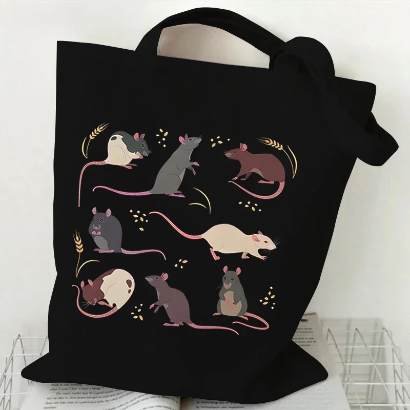 Rat Shoulder Bags Women Cartoon Animal Rat Collapsible Tote Bags Vintage Rat Fashion Shopping Bags 2023 Casual Women's Handbags