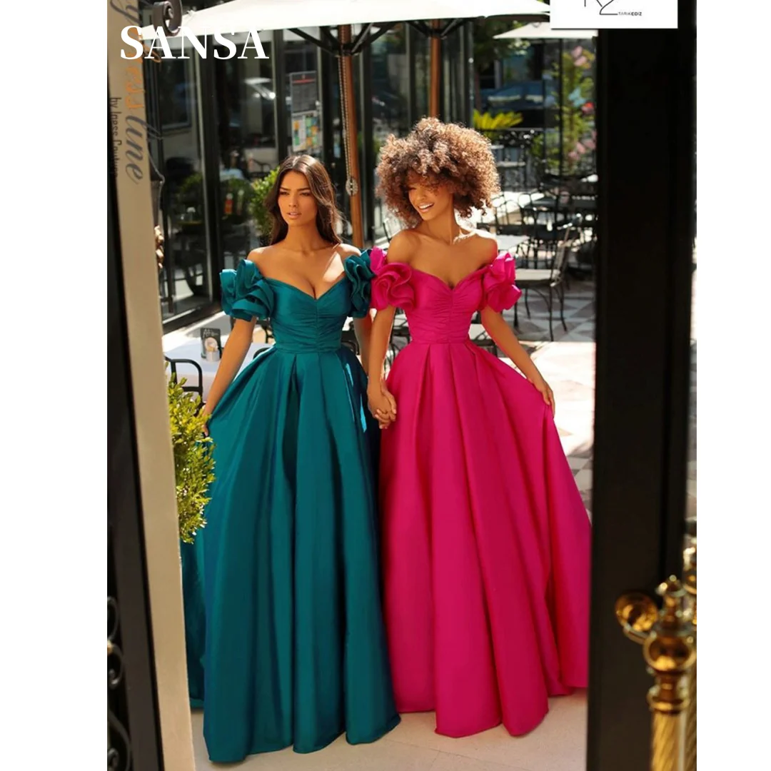 

Sansa Grace Off Shoulder فساتين السهرة Satin A-line Vestidos De Noche Princess Puffy Sleeve Custom Color Prom Dresses 2024