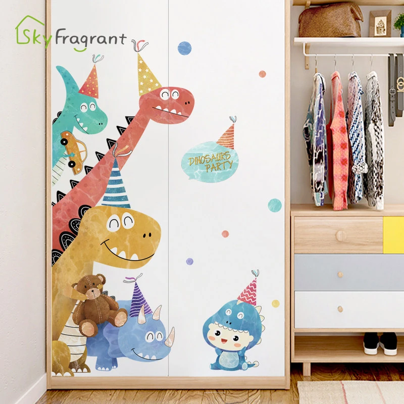 Creative Cartoon Dinosaur Boys Bedroom Decor Self-adhesive Wall Stickers Kids Room Decoration Home Decor Wardrobe Door Sticker