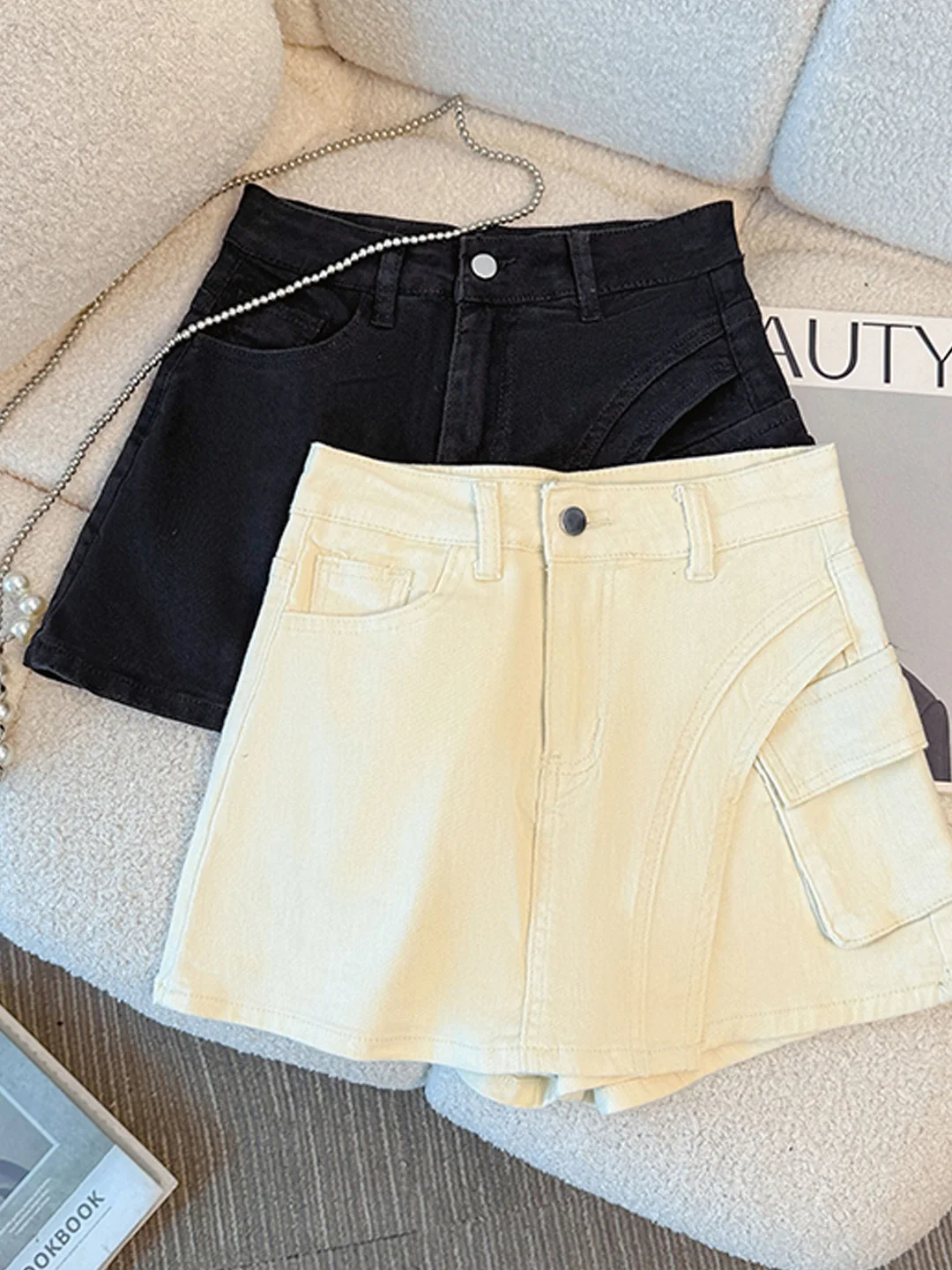 

Новая женская летняя джинсовая юбка А-силуэта с асимметричным подолом, укороченные джинсовые шорты для похудения
