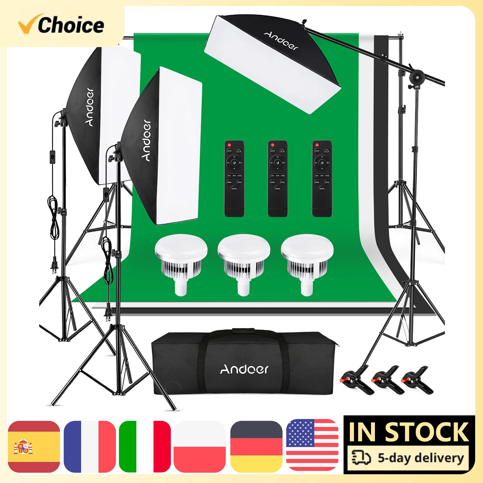 Andoer Studio Photography Light Kit Softbox Lighting Set for Studio Portrait Product Photo Live Streaming Video Recording