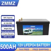 12V LiFePO4 Battery 500Ah 300Ah 200Ah 100Ah Built-in BMS Lithium Iron Phosphate Cell 5000 Cycle For Golf Cart Solar With Charger