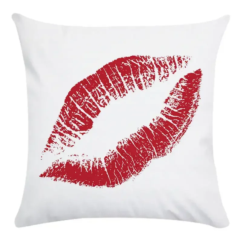 Customizable Pillowcase Chair Waist Throw Pillowcase Home Decor Colorful Red Lips Pattern Short  Cushion Cover