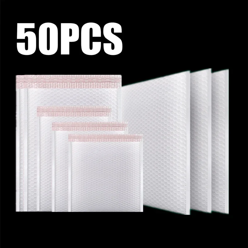 Bolsa de sobre de burbujas blancas para correo, sobres acolchados con autosellado a prueba de golpes para revistas forradas, novedad